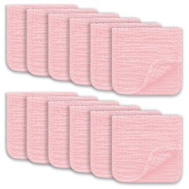 Ease Cubs Muslin Burp Cloths Large 100% Cotton Hand Washcloths for Boys & Girls, Baby Essentials Extra Absorbent and Soft Burping Rags for Newborn Registry (Pink, 12-Pack, 20 X10)