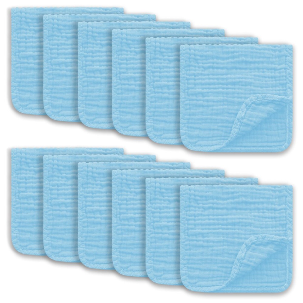 Ease Cubs Muslin Burp Cloths Large 100% Cotton Hand Washcloths for Boys & Girls, Baby Essentials Extra Absorbent and Soft Burping Rags for Newborn Registry (Aqua, 12-Pack, 20 X10)