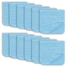 Ease Cubs Muslin Burp Cloths Large 100% Cotton Hand Washcloths for Boys & Girls, Baby Essentials Extra Absorbent and Soft Burping Rags for Newborn Registry (Aqua, 12-Pack, 20 X10)