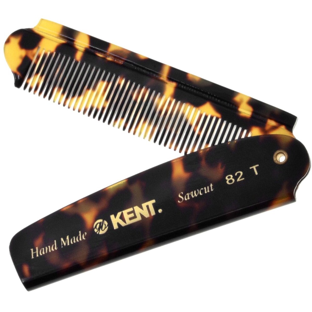 Kent 82T Handmade Folding Pocket Comb for Men, Fine Tooth Hair Comb Straightener for Everyday Grooming Styling Hair, Beard or Mustache, Use Dry or with Balms, Saw Cut Hand Polished, Made in England