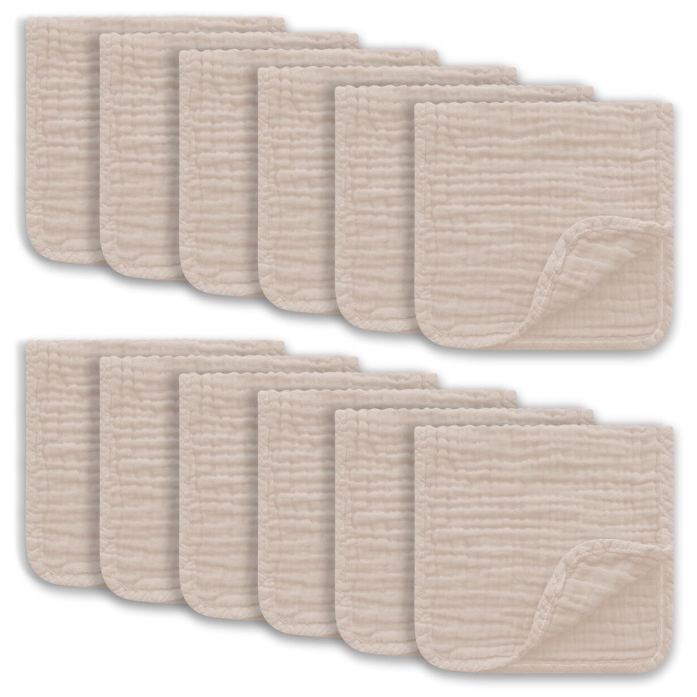 Ease Cubs Muslin Burp Cloths Large 100% Cotton Hand Washcloths for Boys & Girls, Baby Essentials Extra Absorbent and Soft Burping Rags for Newborn Registry (Brown, 12-Pack, 20 X10)