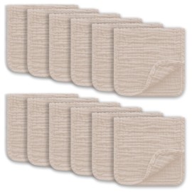 Ease Cubs Muslin Burp Cloths Large 100% Cotton Hand Washcloths for Boys & Girls, Baby Essentials Extra Absorbent and Soft Burping Rags for Newborn Registry (Brown, 12-Pack, 20 X10)