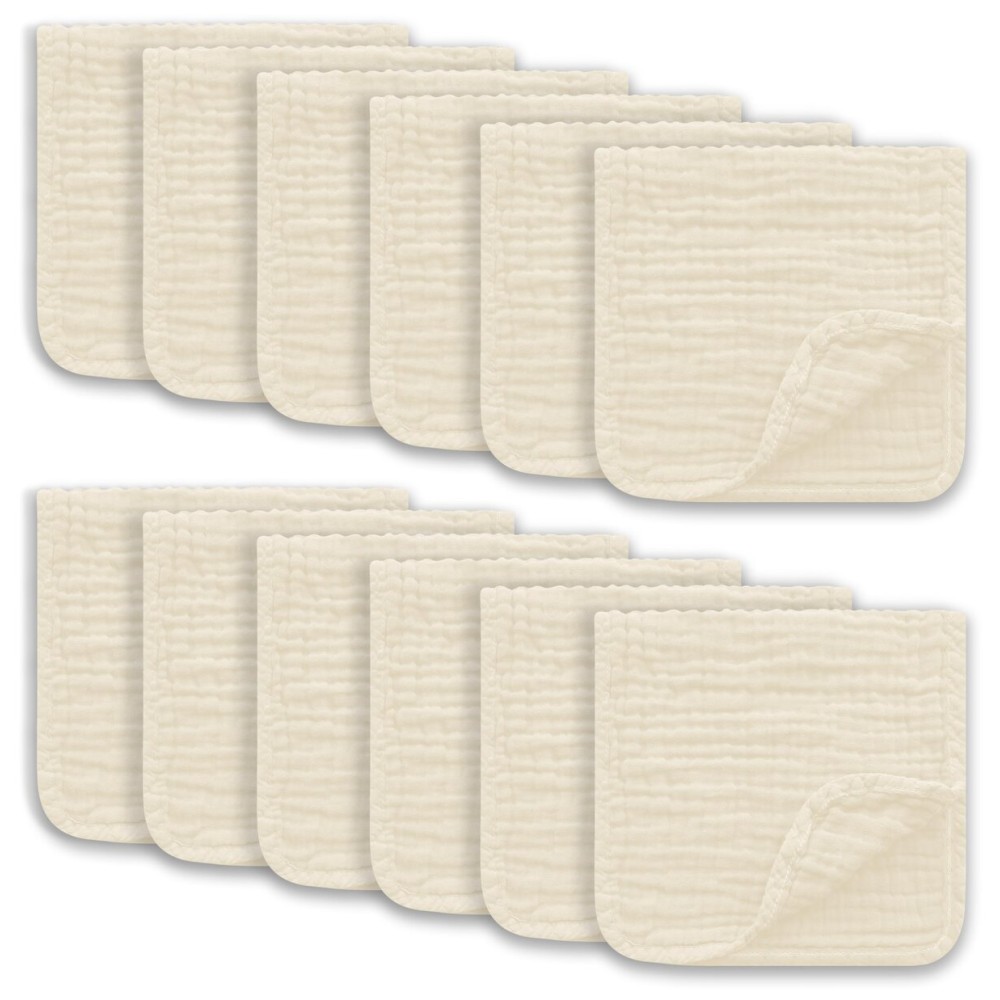 Ease Cubs Muslin Burp Cloths Large 100% Cotton Hand Washcloths for Boys & Girls, Baby Essentials Extra Absorbent and Soft Burping Rags for Newborn Registry (Ivory, 12-Pack, 20 X10)