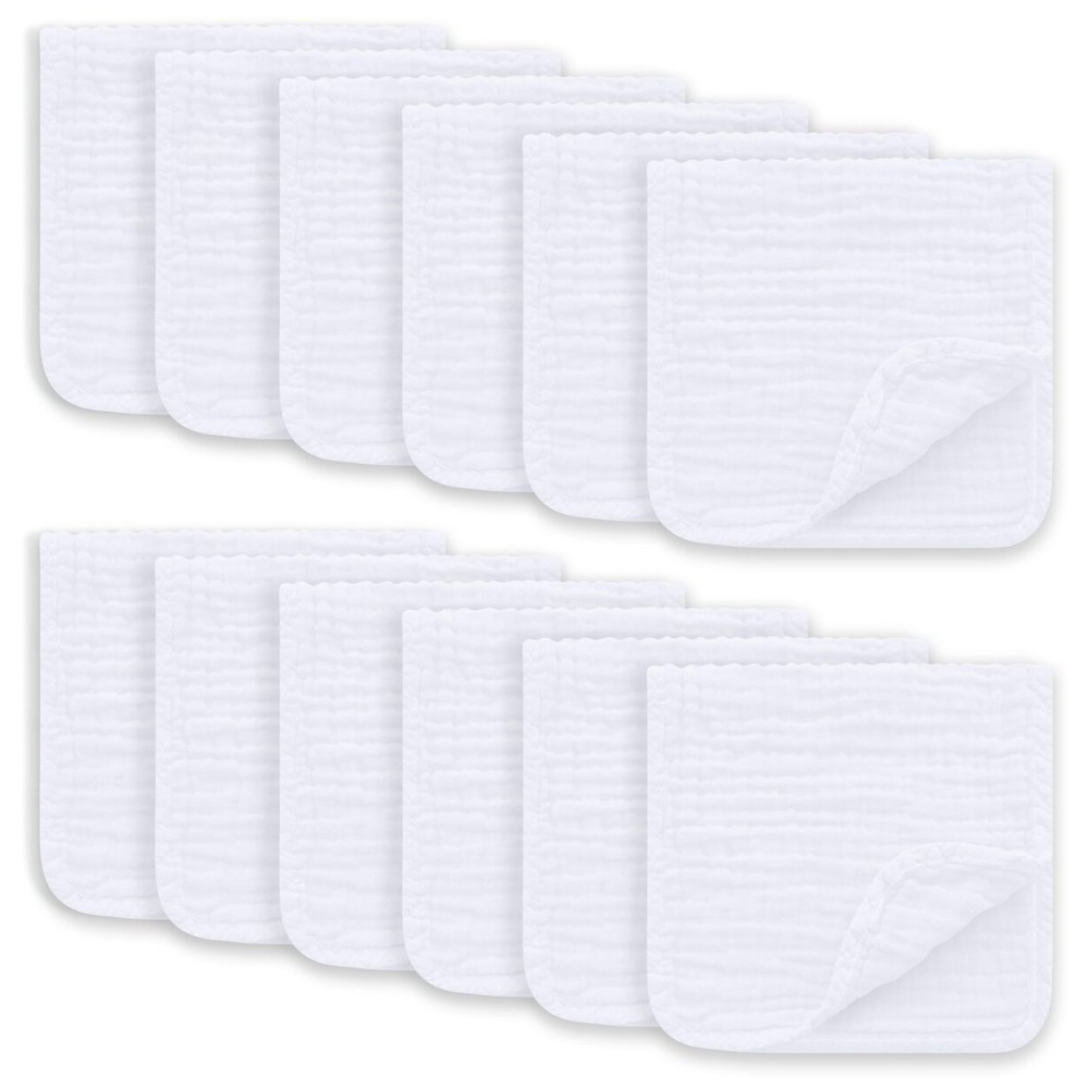 Ease Cubs Muslin Burp Cloths Large 100% Cotton Hand Washcloths for Boys & Girls, Baby Essentials Extra Absorbent and Soft Burping Rags for Newborn Registry (White, 12-Pack, 20 X10)