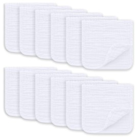 Ease Cubs Muslin Burp Cloths Large 100% Cotton Hand Washcloths for Boys & Girls, Baby Essentials Extra Absorbent and Soft Burping Rags for Newborn Registry (White, 12-Pack, 20 X10)
