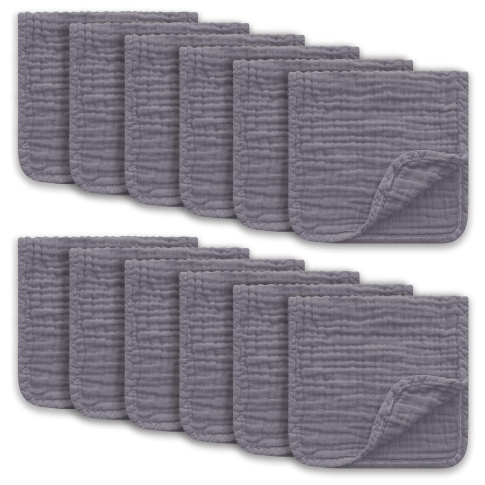 Ease Cubs Muslin Burp Cloths Large 100% Cotton Hand Washcloths for Boys & Girls, Baby Essentials Extra Absorbent and Soft Burping Rags for Newborn Registry (Grey, 12-Pack, 20 X10)