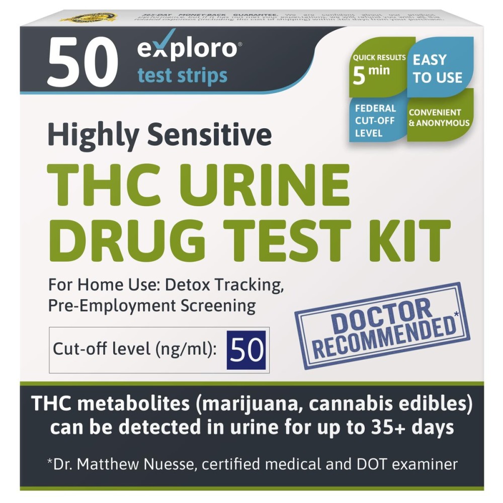 Exploro Highly Sensitive Marijuana Drug Test Kit, THC Drug Test Urine for Marijuana/Weed, Easy Home Drug Test Marijuana, THC Tests for Home for 50 ng/ml, THC Test Strips (Pack of 50)