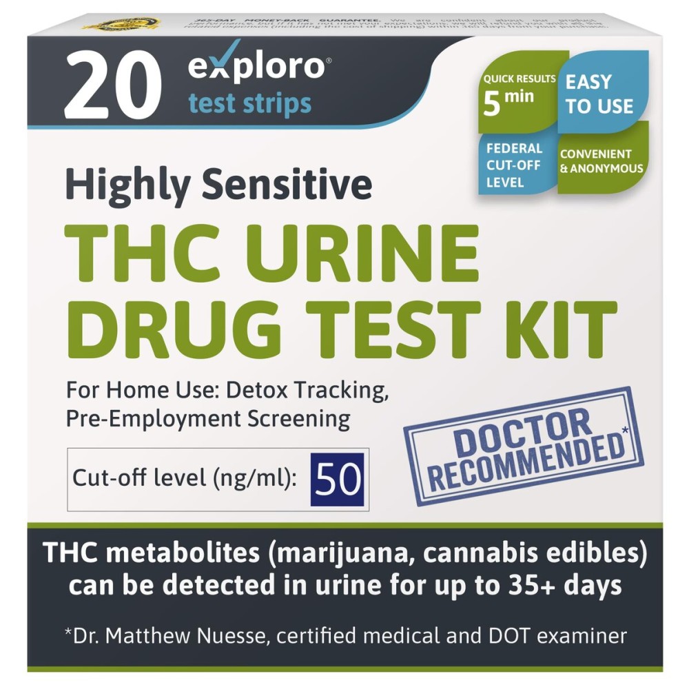 Exploro Highly Sensitive Marijuana Drug Test Kit, THC Drug Test Urine for Marijuana/Weed, Easy Home Drug Test Marijuana, THC Tests for Home for 50 ng/ml, THC Test Strips (Pack of 20)