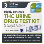 Exploro Highly Sensitive Marijuana Drug Test Kit, THC Drug Test Urine for Marijuana/Weed, Easy Home Drug Test Marijuana, THC Tests for Home for 50 ng/ml, THC Test Strips (Pack of 3)