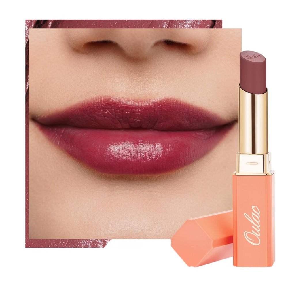 Oulac Plum Lipsticks for Women, Burgundy Matte Lipstick, Full Coverage Lip Color, Satin Matte Finish, Cream Texture, Hydrating, Infused with Hyaluronic Acid, Vegan & Clean Beauty 4g SG08 Bianca