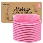 Orighty Makeup Remover Cloths 12 Pack, Makeup Removal Face Cleansing Cloth, Reusable Make-up Remover Pads Remove Instantly Dirt with Just Water, 5 x 5 in (Pink)
