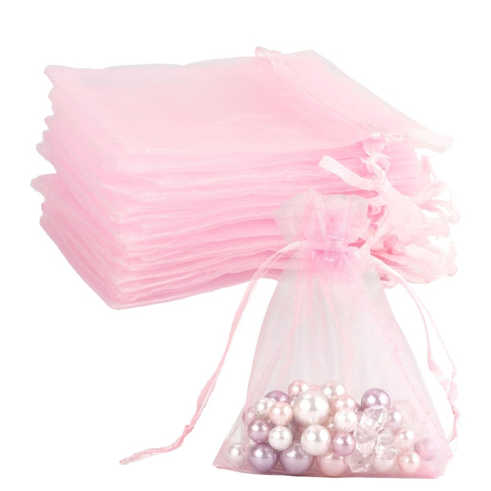 BOEIAC Organza Bags - Pink Sheer Organza Gift Bags, 50 Pcs, 3 x 4 Inch, Jewelry & Party Favor Bags with Drawstring, Mesh Candy Bags for Wedding & Christmas