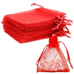 Red Organza Bags - 50 Pcs, Sheer 3 x 4 Inch, Jewelry & Party Favor Bags with Drawstring, Small Mesh Gift Pouches for Wedding & Christmas