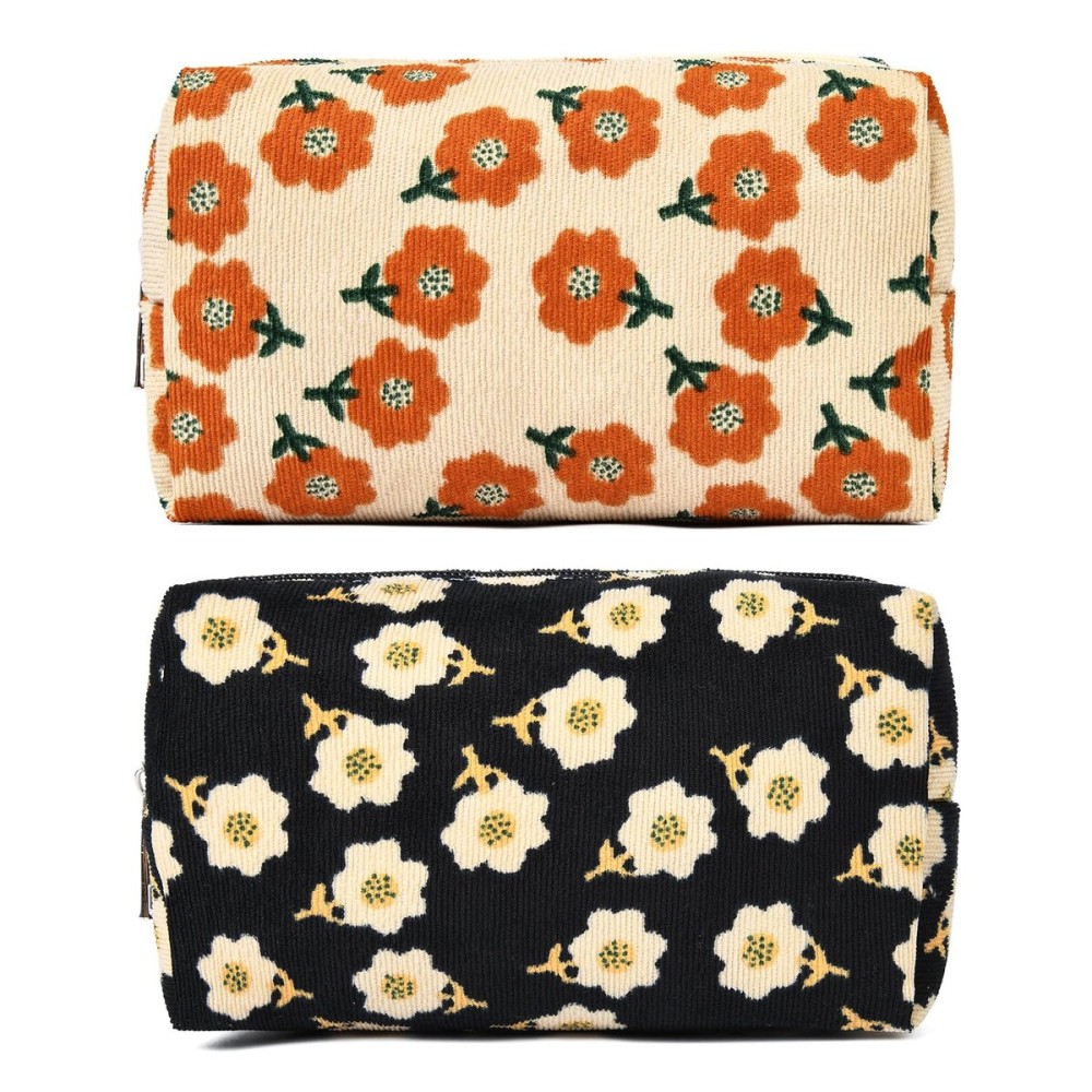 SOIDRAM 2 Pieces Makeup Bag Floral Cosmetic Bag Purple Blue Makeup Pouch Travel Toiletry Bag Organizer Cute Makeup Brushes Storage Bag for Women