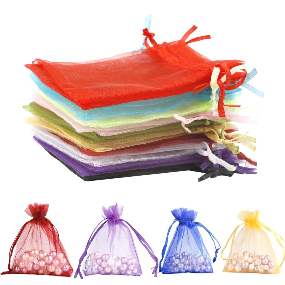 BOEIAC Organza Bags, Sheer Organza Bag, 50Pcs,Small Organza Bags with Drawstring 3 x 4 inch, Jewelry Gift Bags, Mesh Party Wedding Favor Bags Mini Candy Bags for Christmas Party, Mix Color