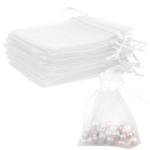 Organza Bags, White Organza Bags, 50Pcs, Sheer Organzas Bag 3 x 4 inch, Jewelry Gift Bags, Party Favor Bags with Drawstring, Mesh Gift Pouches Mini Candy Pouch for Wedding Christmas Party