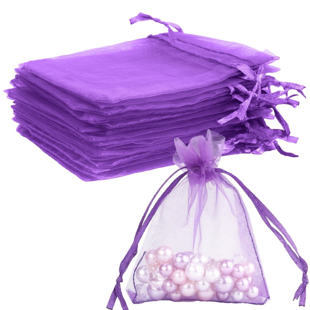 BOEIAC Organza Bags, Sheer Organza Bag, 50Pcs,Small Organza Bags with Drawstring 3 x 4 inch, Jewelry Gift Bags, Mesh Party Wedding Favor Bags Mini Candy Bags for Christmas Party, Dark Purple
