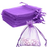 BOEIAC Organza Bags, Sheer Organza Bag, 50Pcs,Small Organza Bags with Drawstring 3 x 4 inch, Jewelry Gift Bags, Mesh Party Wedding Favor Bags Mini Candy Bags for Christmas Party, Dark Purple