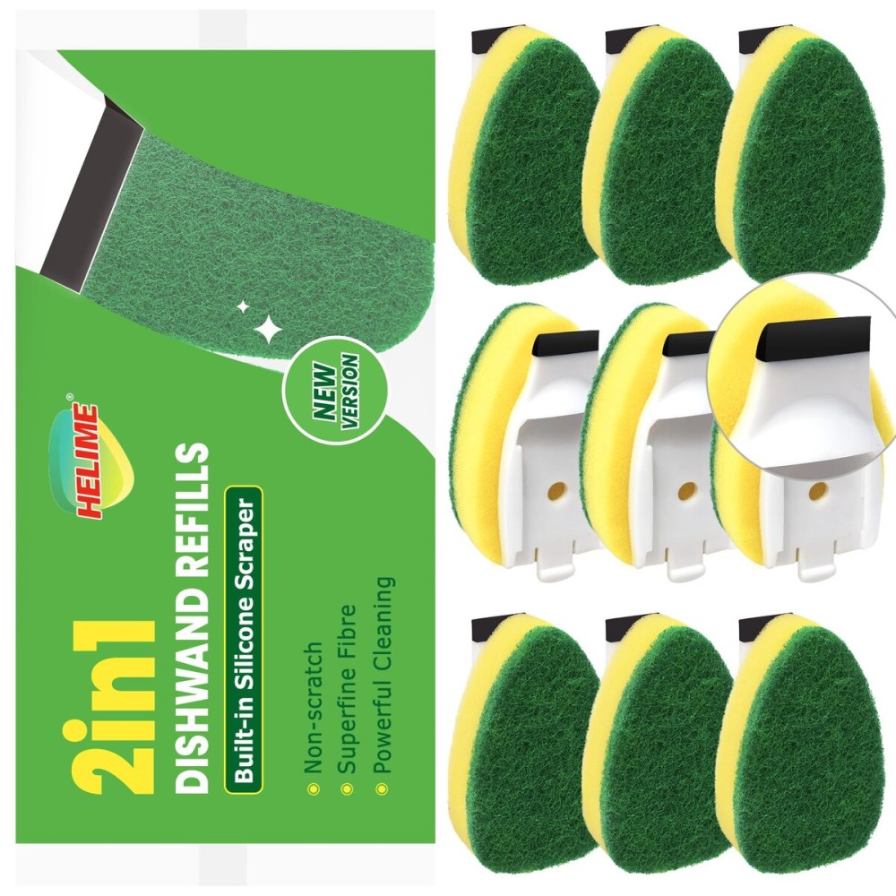 Dishwand Refills Sponges Heads - Non Scratch Dish Wand Refill Replacement, Heavy Duty Scrub Dots Brushes Dispenser, Soap Dispensing Scrubbers, Dishwashing Cleaner Supplies Kitchen Sink Dishwasher Tool