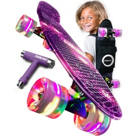 Deleven 22 Skateboard with Bright LED Wheels, Carry Bag, Skate Tool, ABEC 7 Bearings - for Kids Beginners Adults