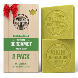 Viking Revolution Bergamot Natural Soap for Men - Mens Soap Bar with Essential Oils Cold Pressed Bar Soap for Men - Nourishing Mens Bar Soap with Coconut Oil, Shea Oil, Almond Oil (2 Pack)