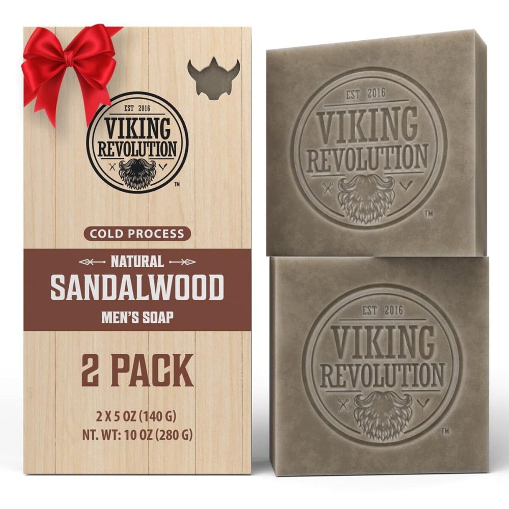 Viking Revolution Sandalwood Natural Soap for Men - Mens Soap Bar with Essential Oils Cold Pressed Bar Soap for Men - Nourishing Mens Bar Soap with Coconut Oil, Shea Oil, Almond Oil (2 Pack)