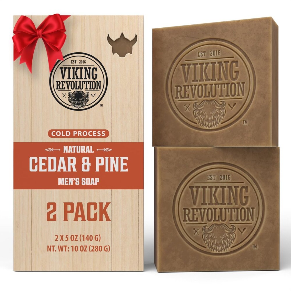 Viking Revolution Cedarwood and Pine Natural Soap for Men - Mens Soap Bar with Essential Oils Cold Pressed Bar Soap for Men - Nourishing Mens Bar Soap with Coconut Oil, Shea Oil, Almond Oil (2 Pack)