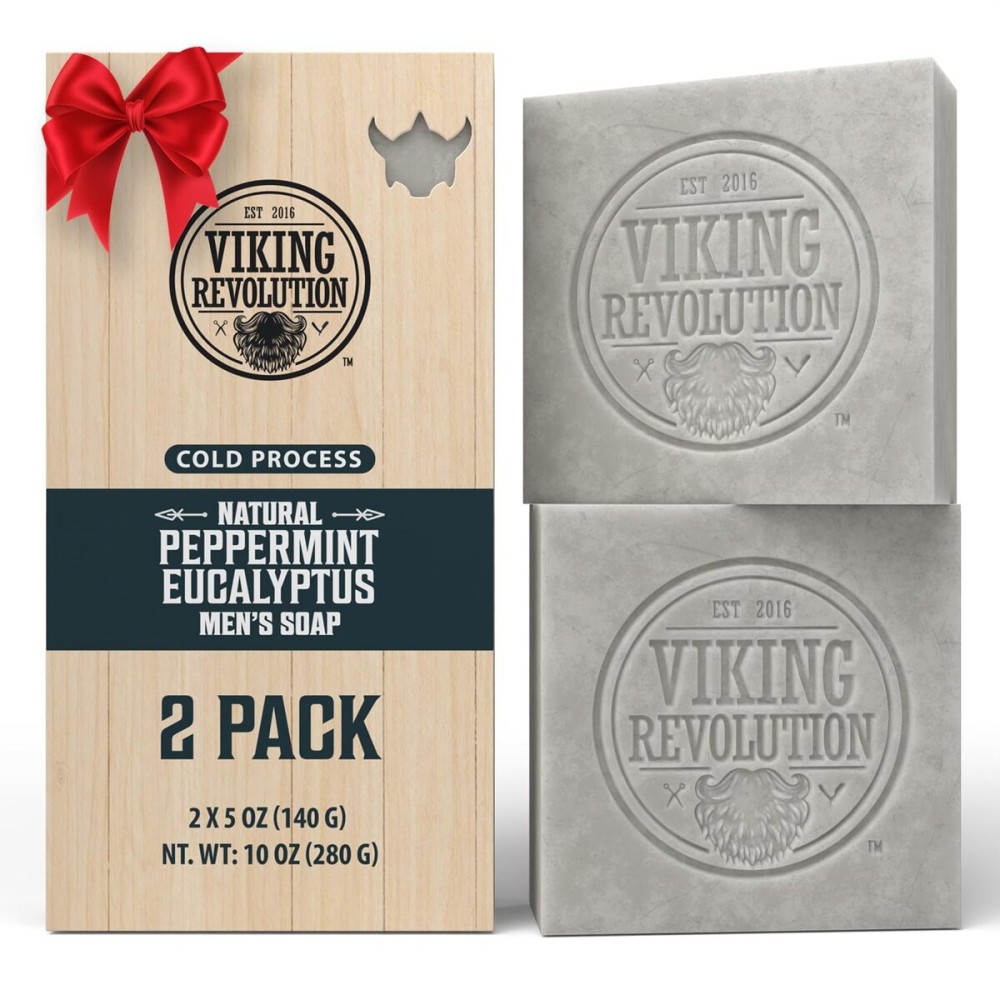 Viking Revolution Peppermint Natural Soap for Men - Eucalyptus Mens Soap Bar with Essential Oils Cold Pressed Bar Soap for Men - Nourishing Mens Bar Soap with Coconut Oil, Shea Oil, Almond Oil(2 Pack)