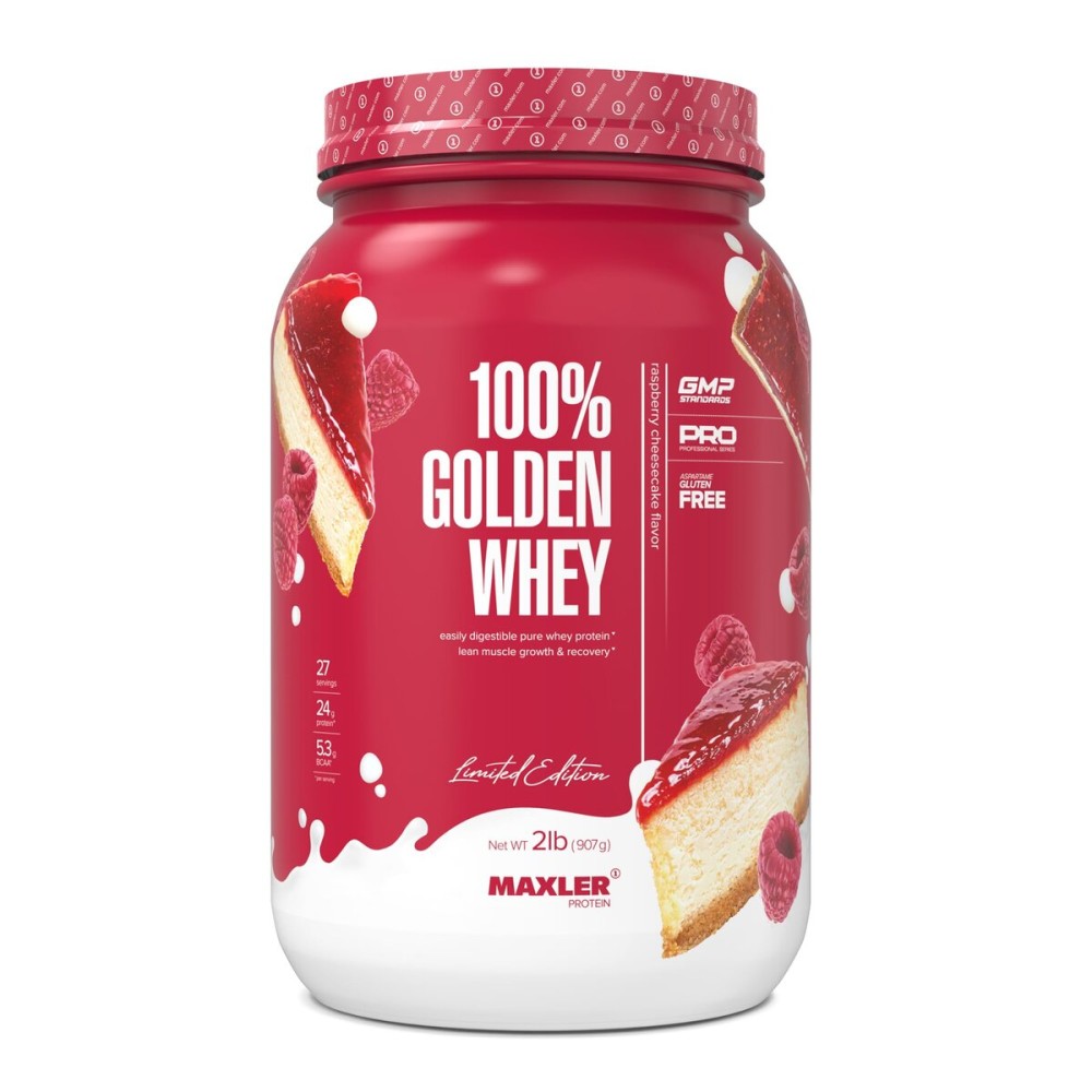 Maxler 100% Golden Whey Protein - 24g of Protein per Serving - Whey Protein Powder for Pre Post Workout - Fast-Absorbing Whey Concentrate, Isolate & Hydrolysate Blend - Raspberry Cheesecake 2 lb