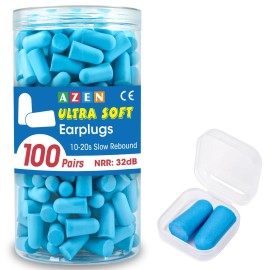 AZEN 100 Pairs Ear Plugs Bulk, NRR 32dB Soft Foam Ear Plugs for Sleeping Noise Cancelling, Earplugs for Concerts Shooting Swimming Noise Reduction (Lake Blue)