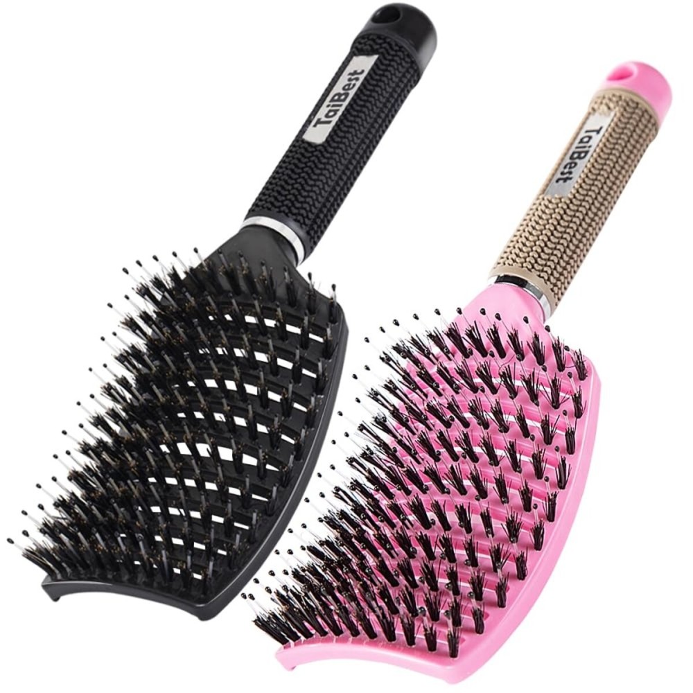 TaiBest Boar Bristle Brush Set - Dry/Wet Detangler for Fine, Thick, Curly Hair - Curved and Vented Brush for Women, Men or Kids