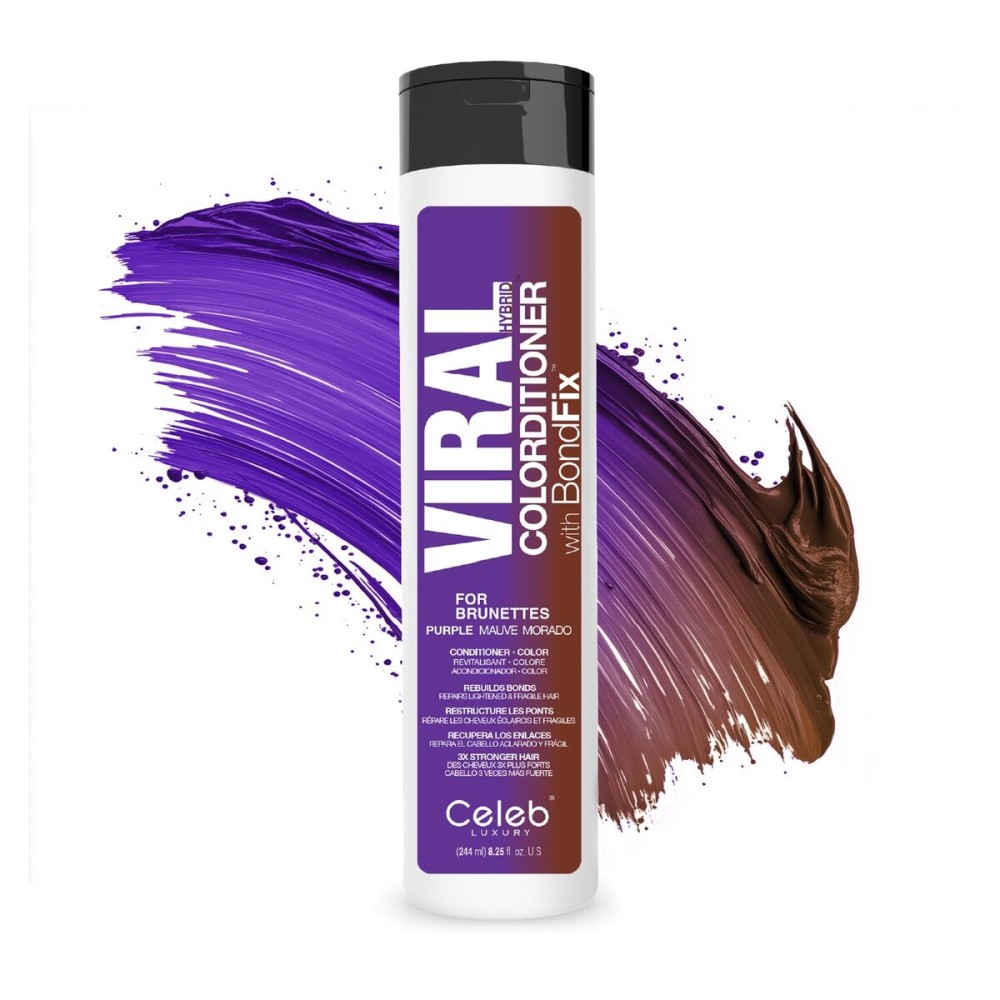 Celeb Luxury Purple Hair Color Depositing Colorwash Conditioner for Brunettes + Bondfix Bond Rebuilder, Semi Permanent Hair Color, Vegan Hair Dye