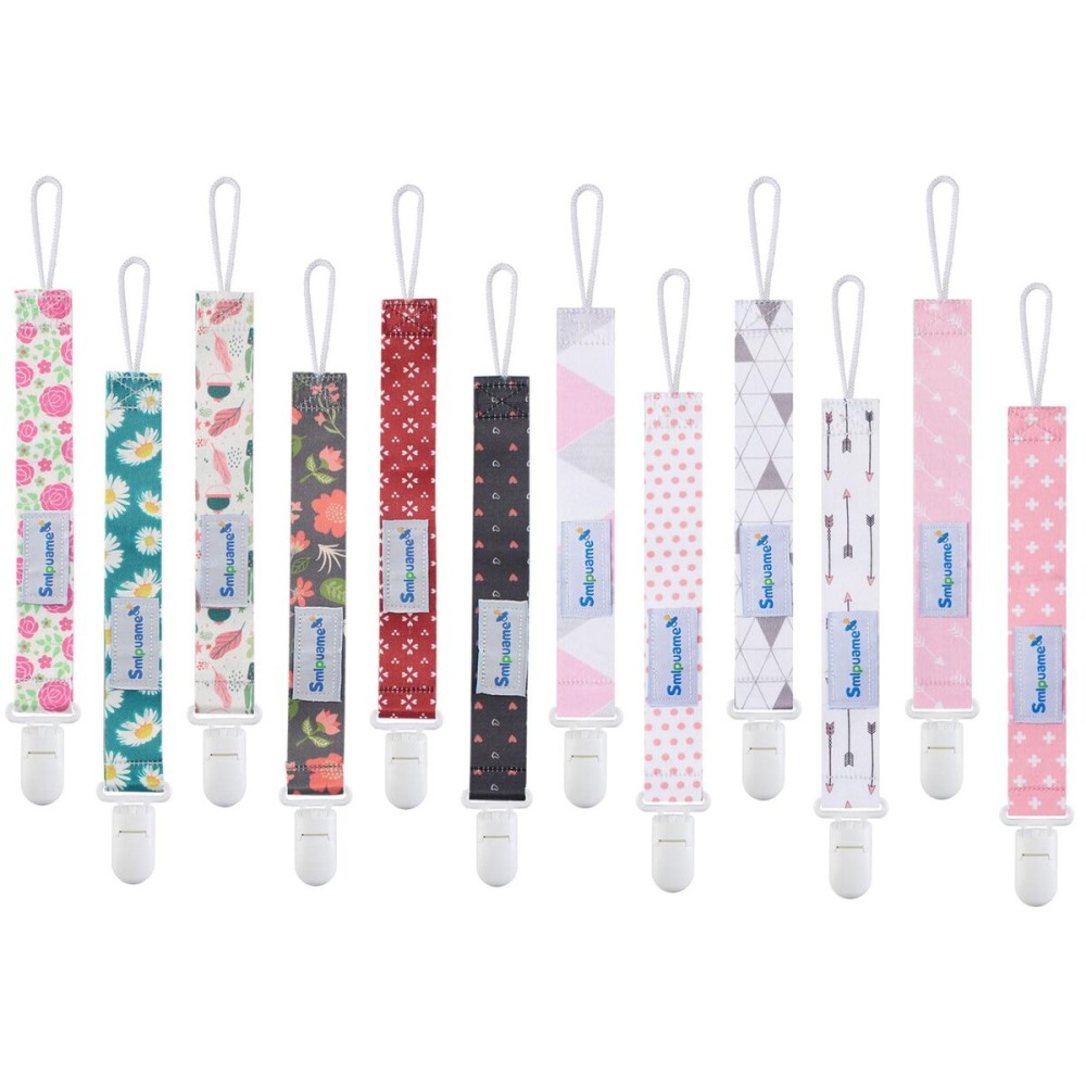 Smlpuame Pacifier Clip Girl,12 Pack Stylish Binky Clips Strap for Baby Girls,Paci Holder with Clip Lightweight Universal Fits Most Pacifiers Teether Toy Teething Ring Soothie,Baby Gifts