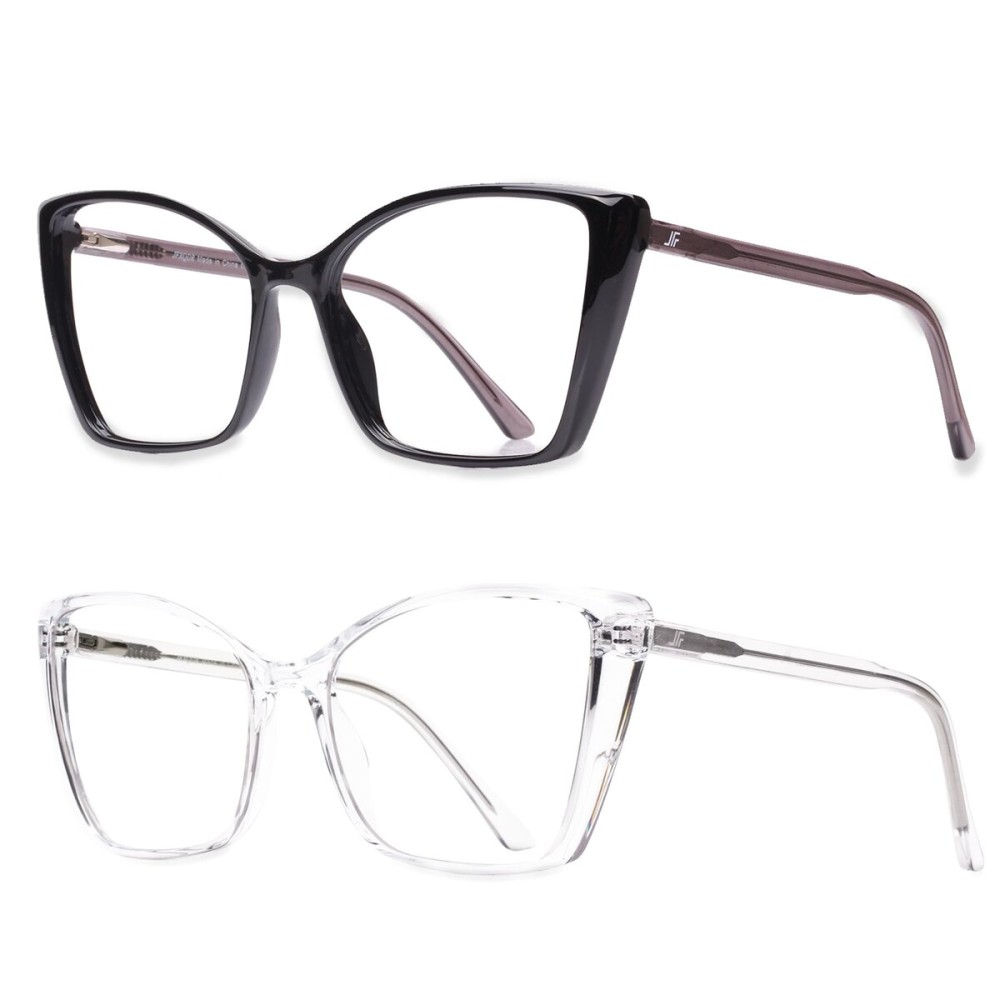 JFXQDR 2 Pack Blue Light Blocking Glasses for Women, Oversized Trendy Cat Eye Computer Gaming Glasses Anti Glare & UV Glare RF6204 (Black + Clear Cateye Frame)