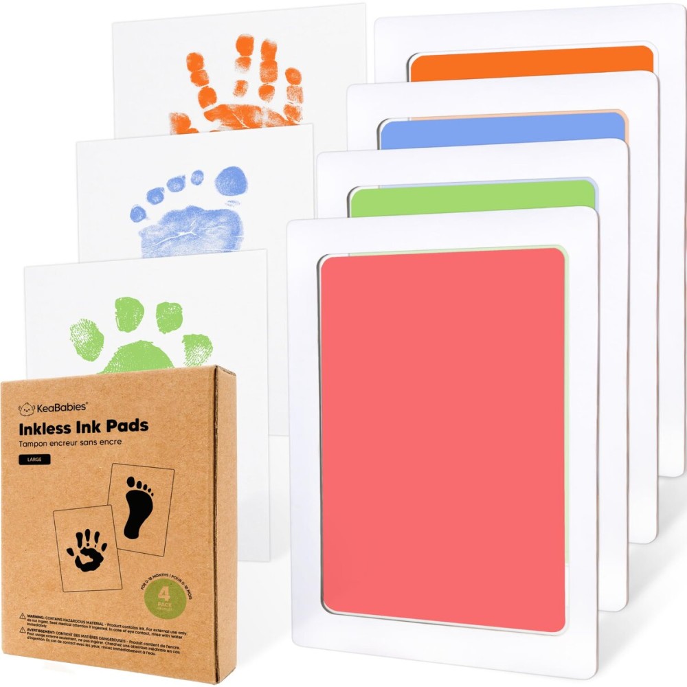 4-Pack Inkless Baby Hand and Footprint Kit - Mess Free Ink Pad for Newborn Keepsake, Dog Nose & Paw Print Kit, Clean Touch Ink Pad for Baby Hand & Footprints, Ideal New Mom Gifts (Candy, L)