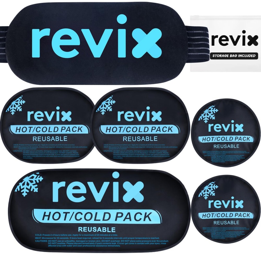 REVIX Ice Packs for Injuries Reusable, 5-Piece Set Hot and Cold Gel Ice Pack for Joints, Muscle, Post-Workout Recovery, Adjustable and Flexible Cooling Pads for Knees, Back, Arms and Neck