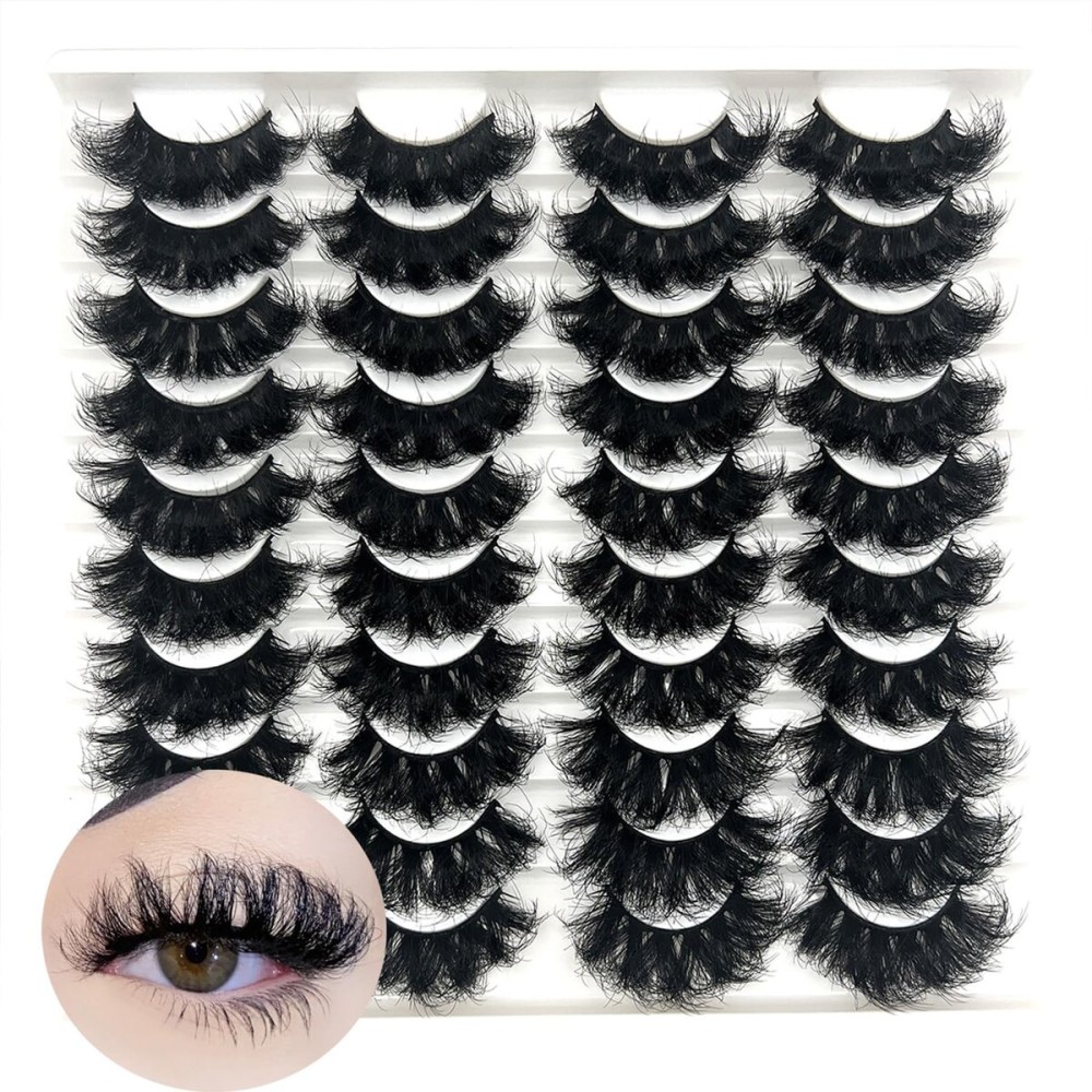 IFSOWDRA Dramatic Fluffy Lashes Mink 8D Volume Curly Fake Eyelashes Wispy Full 20mm/25mm Faux Mink Long Strip Lashes 20 Pairs Pack
