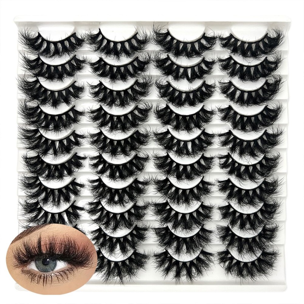 IFSOWDRA False Strip Lashes Mink 20 Pairs Wispy Eye Lashes Pack, 18mm/20mm Dramatic Fluffy Eyelashes Bulk, 3D Volume Faux Mink False Eyelashes Natural Look