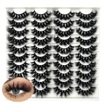 IFSOWDRA False Strip Lashes Mink 20 Pairs Wispy Eye Lashes Pack, 18mm/20mm Dramatic Fluffy Eyelashes Bulk, 3D Volume Faux Mink False Eyelashes Natural Look