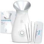 Pure Daily Care NanoSteamer Large 3-in-1 Nano Ionic Facial Steamer with Precise Temp Control - Humidifier - Unclogs Pores - Blackheads - Spa Quality - Bonus 5 Piece Stainless Steel Skin Kit (Silver)