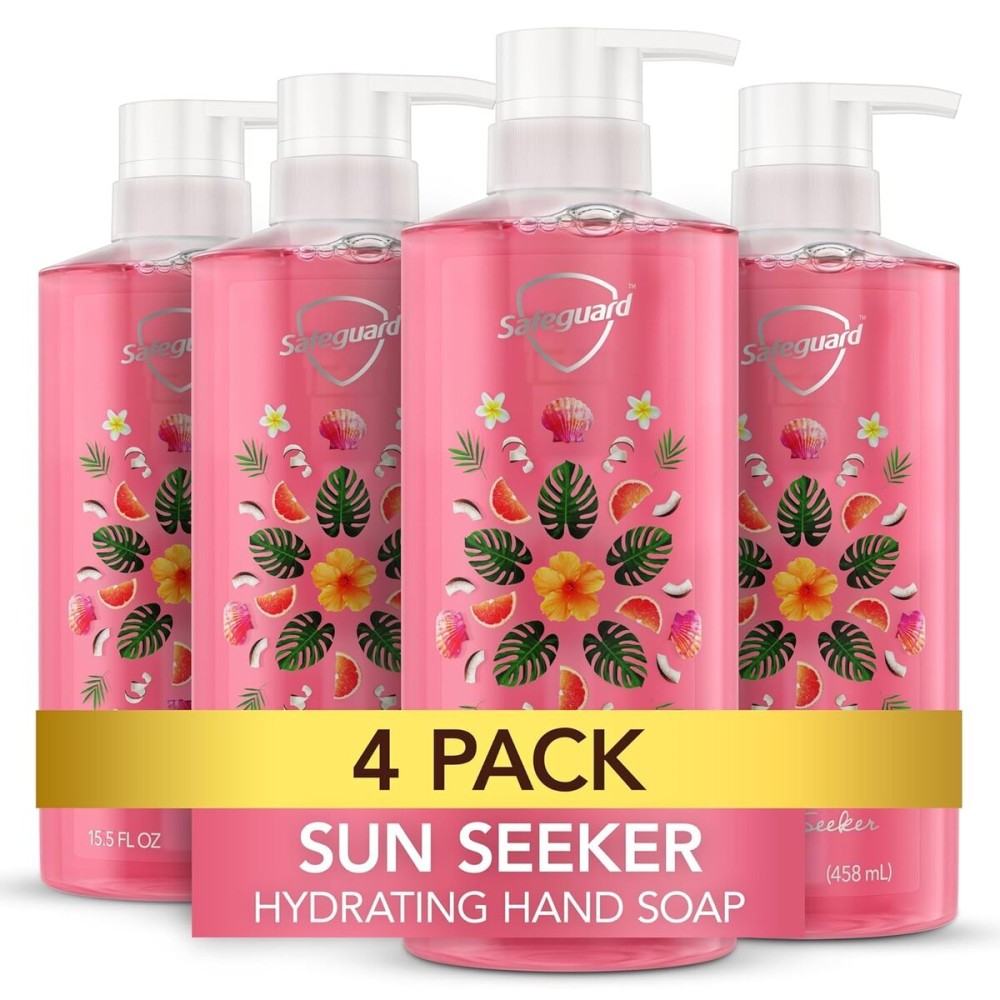 Safeguard Liquid Hand Soap, Micellar Deep Cleansing, Washes Away 99% Bacteria, Made with Natural Moisturizers, Enriched with Skin Conditioners, PH Balanced, Sun Seeker Scent 15.5 oz (Pack of 4)