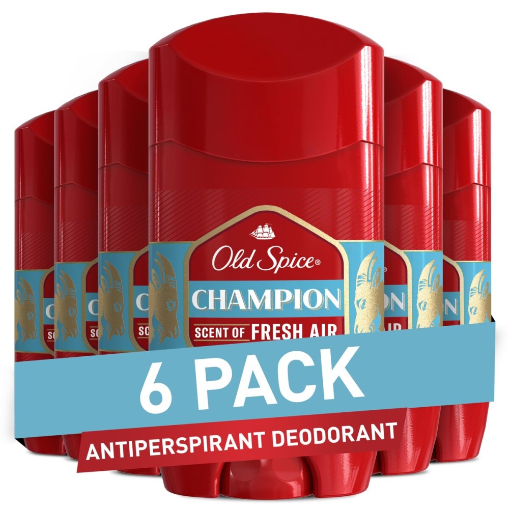 Old Spice Antiperspirant Deodorant for Men, 24/7 Sweat & Odor Protection, 24/7 Lasting Freshness, Invisible Solid, Champion with Fresh Air Scent, 2.6 oz (Pack of 6)