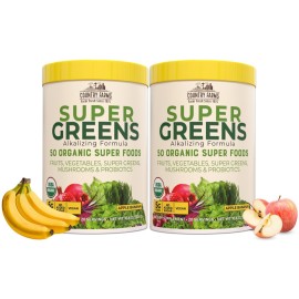 Country Farms Super Greens Apple Banana Powder Smoothie, Organic Super Foods, USDA Organic Drink Mix, Fruits, Vegetables, Mushrooms, Superfood Nutrition, 40 Servings, 2 Pack