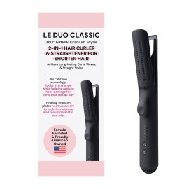 L\'ANGE HAIR Le Duo Grande 360 Airflow Styler | 2-in-1 Curling Wand & Titanium Flat Iron Professional Hair Straightener and Curler with Cooling Air Vents to Lock in Style | Adjustable Temp (Black)