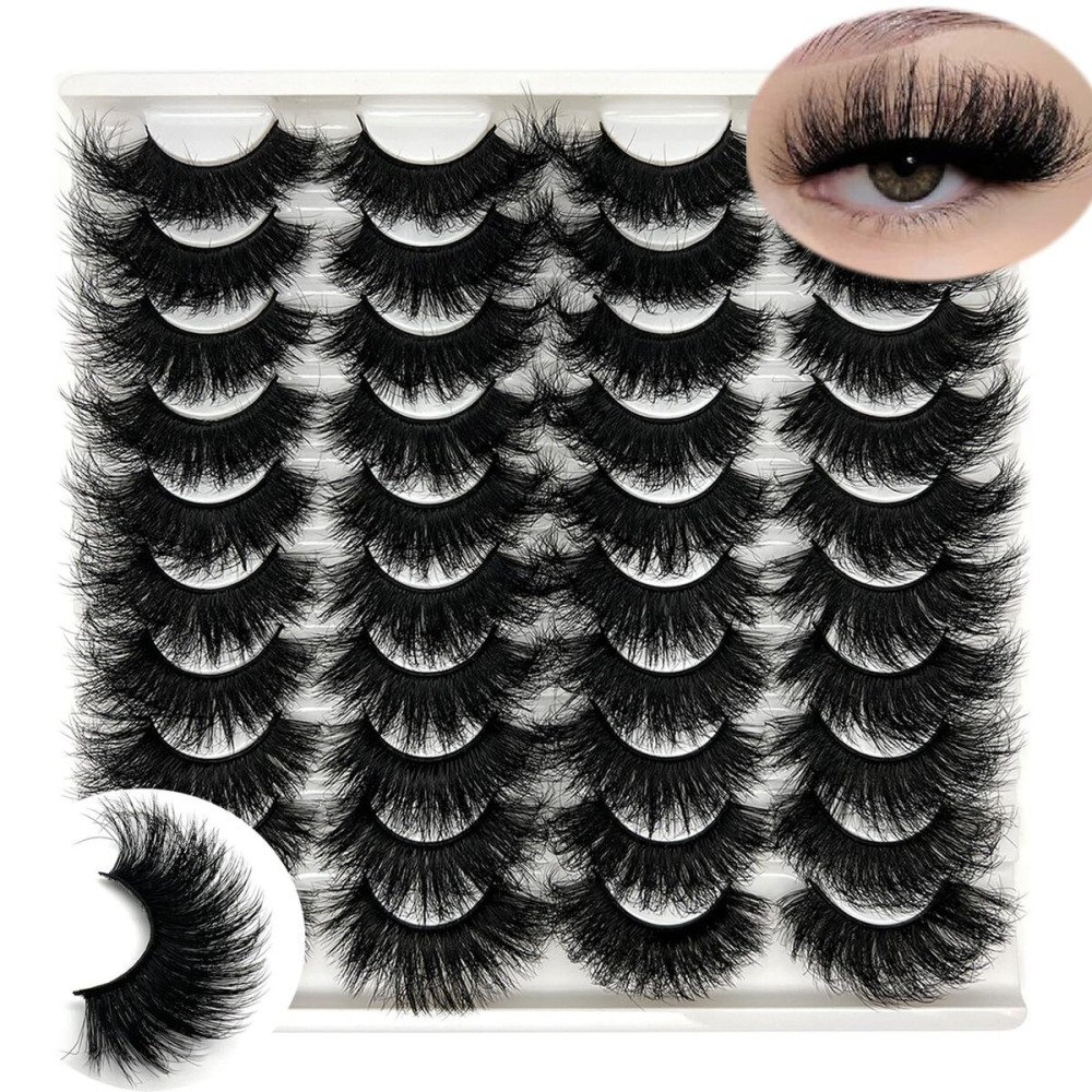 IFSOWDRA Mink Lashes Fluffy Wispy 20mm 3D Volume Full Dramatic Faux Mink D Curl Long Strip Lashes Pack 25 mm Big Cat Eye False Eyelashes