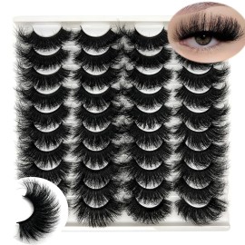 IFSOWDRA Mink Lashes Fluffy Wispy 20mm 3D Volume Full Dramatic Faux Mink D Curl Long Strip Lashes Pack 25 mm Big Cat Eye False Eyelashes