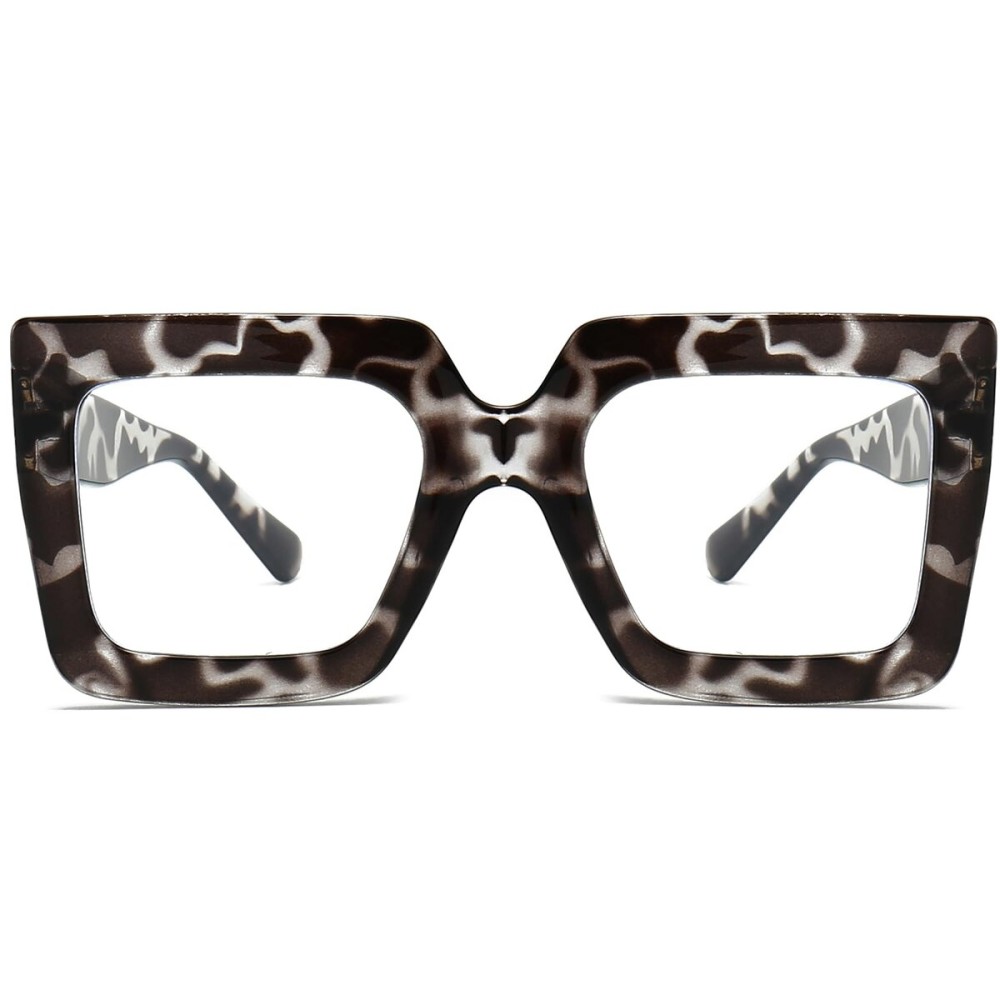 AIEYEZO Oversized Square Blue Light Glasses for Women Cute Big Frame Glasses Fashion Clear Multi-Color Computer Eyewear (White Leopard)