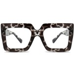 AIEYEZO Oversized Square Blue Light Glasses for Women Cute Big Frame Glasses Fashion Clear Multi-Color Computer Eyewear (White Leopard)