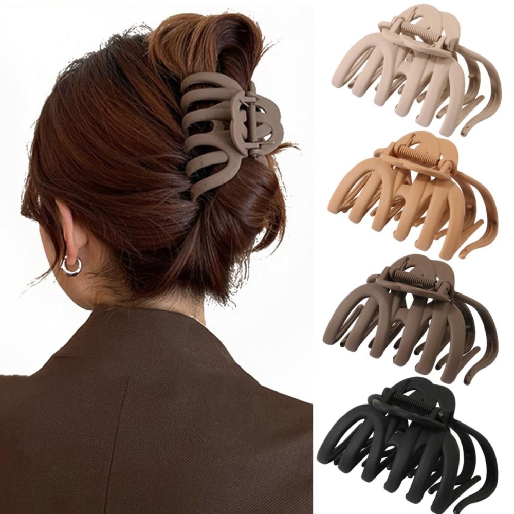 4 Pcs Octopus Claw Clips Octopus Hair Claw Clips for Women 3.8 Large Hair Claw Clip for Women Strong Grip Non-slip Jaw Clip for Thick,natural color