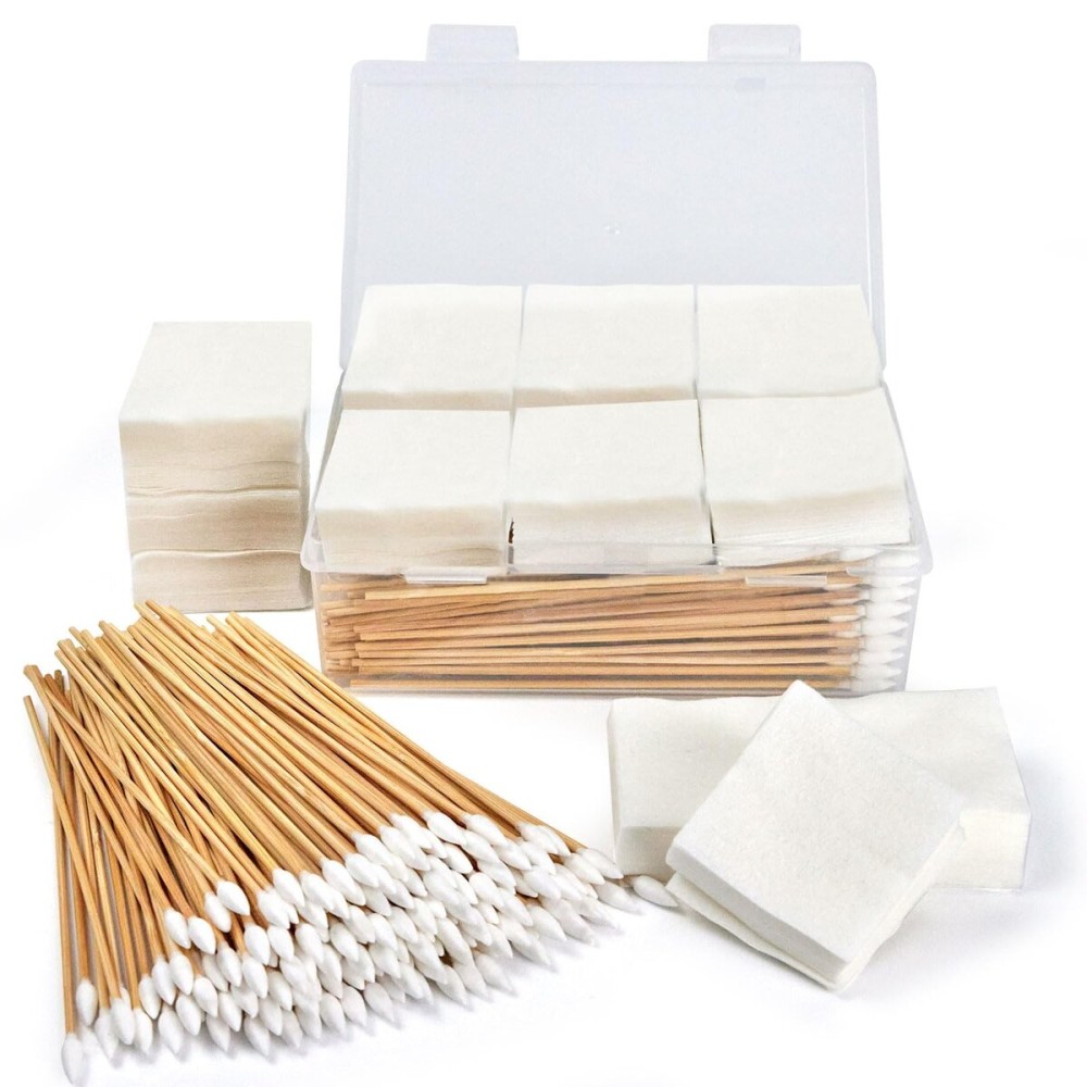 Gun Cleaning Supplies in Storage Box, 200pcs 6 Swabs and 300pcs 2x2 Patches - Lint Free, Highly Absorbent Cleaning Supply for All Guns, Fits Most Caliber .38-.45 Cal/ 9 mm